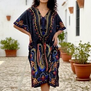 Shore Drive Kaftan Caftan Dress Ethnic Revival Bohemian Dashiki Tribal NWT OS